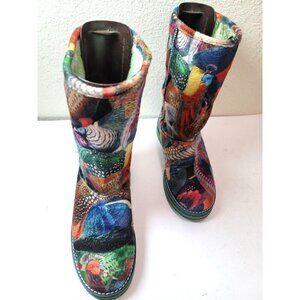 Desigual Authentic Women's Flat Velvet Mid Calf Panda Festival Boots Size 39